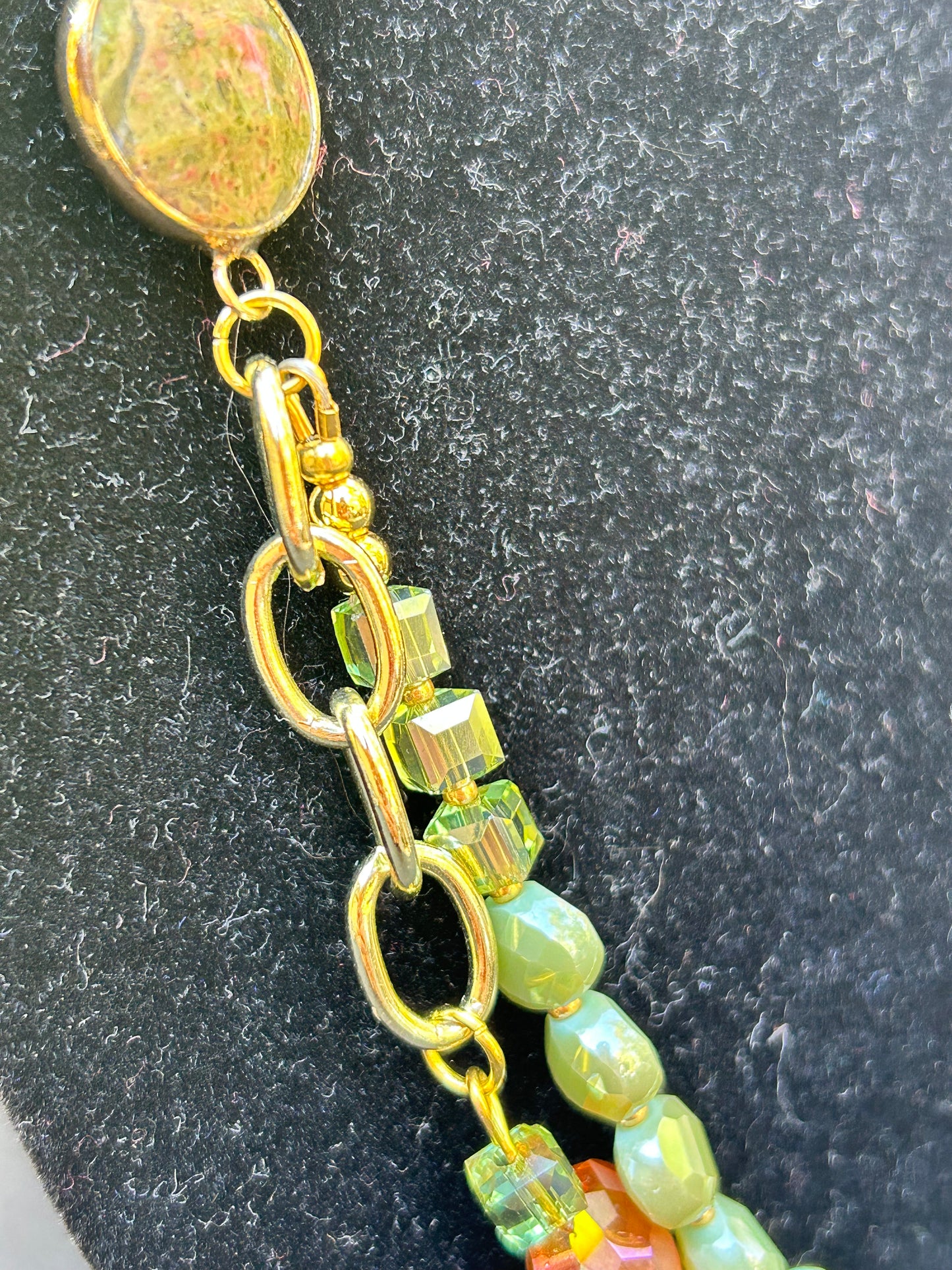 28" Gold, Green and Orange Necklace