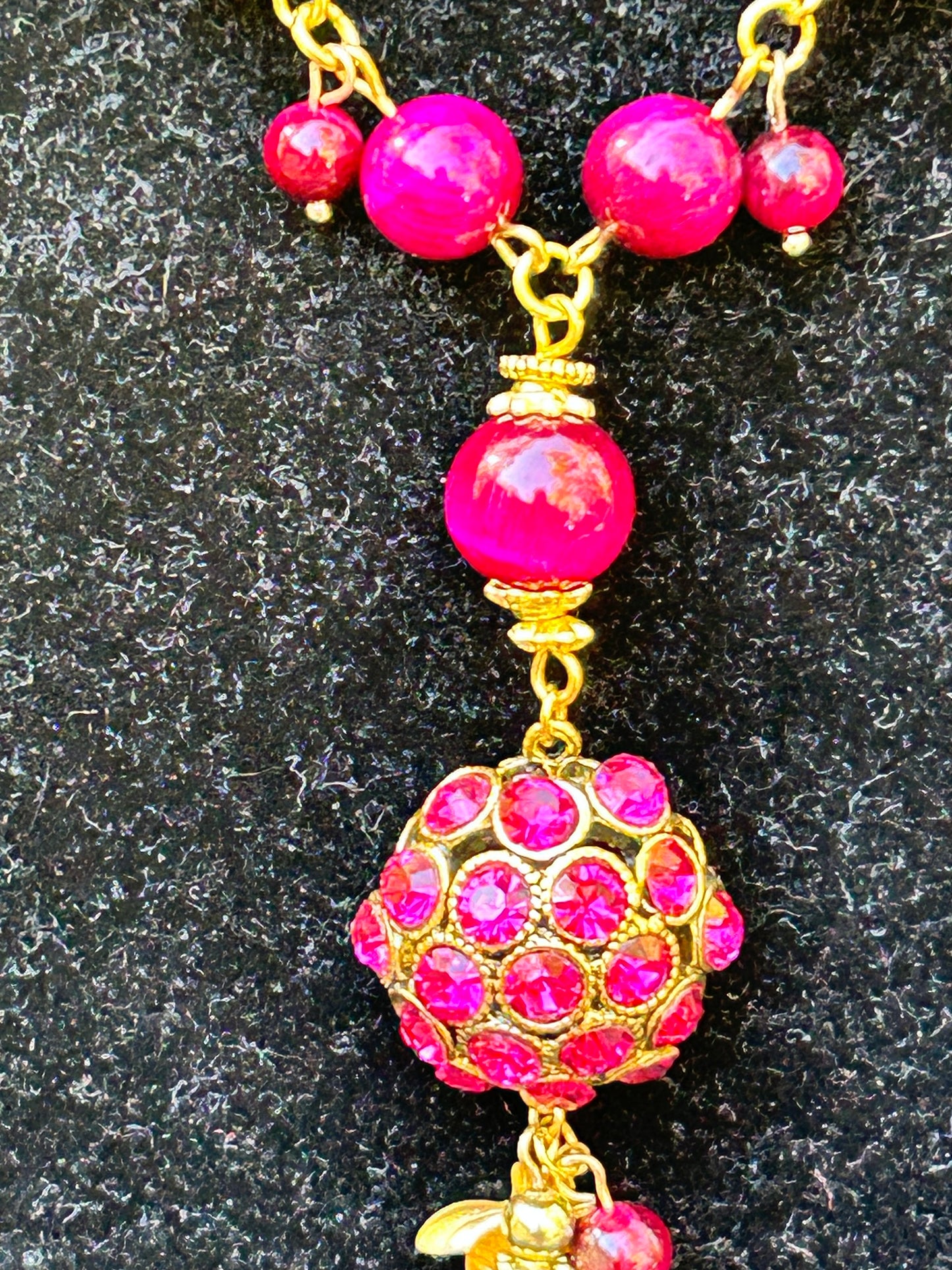 Pink and Gold Necklace with Crystal Pendant