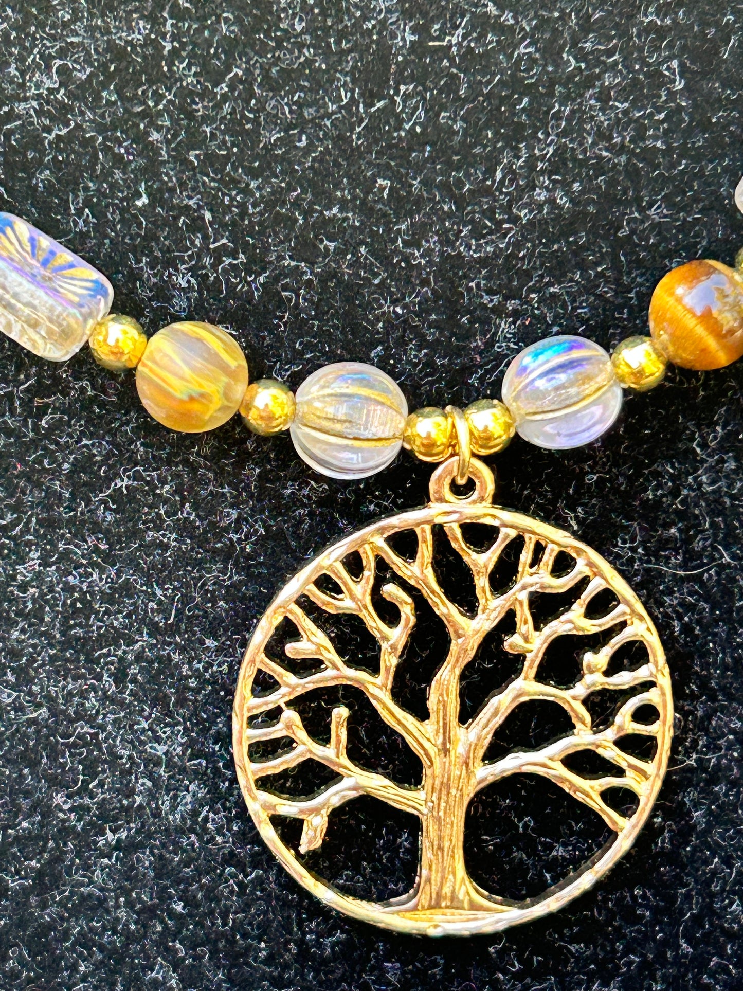 Gold and Brown Tree of Life Pendant Necklace