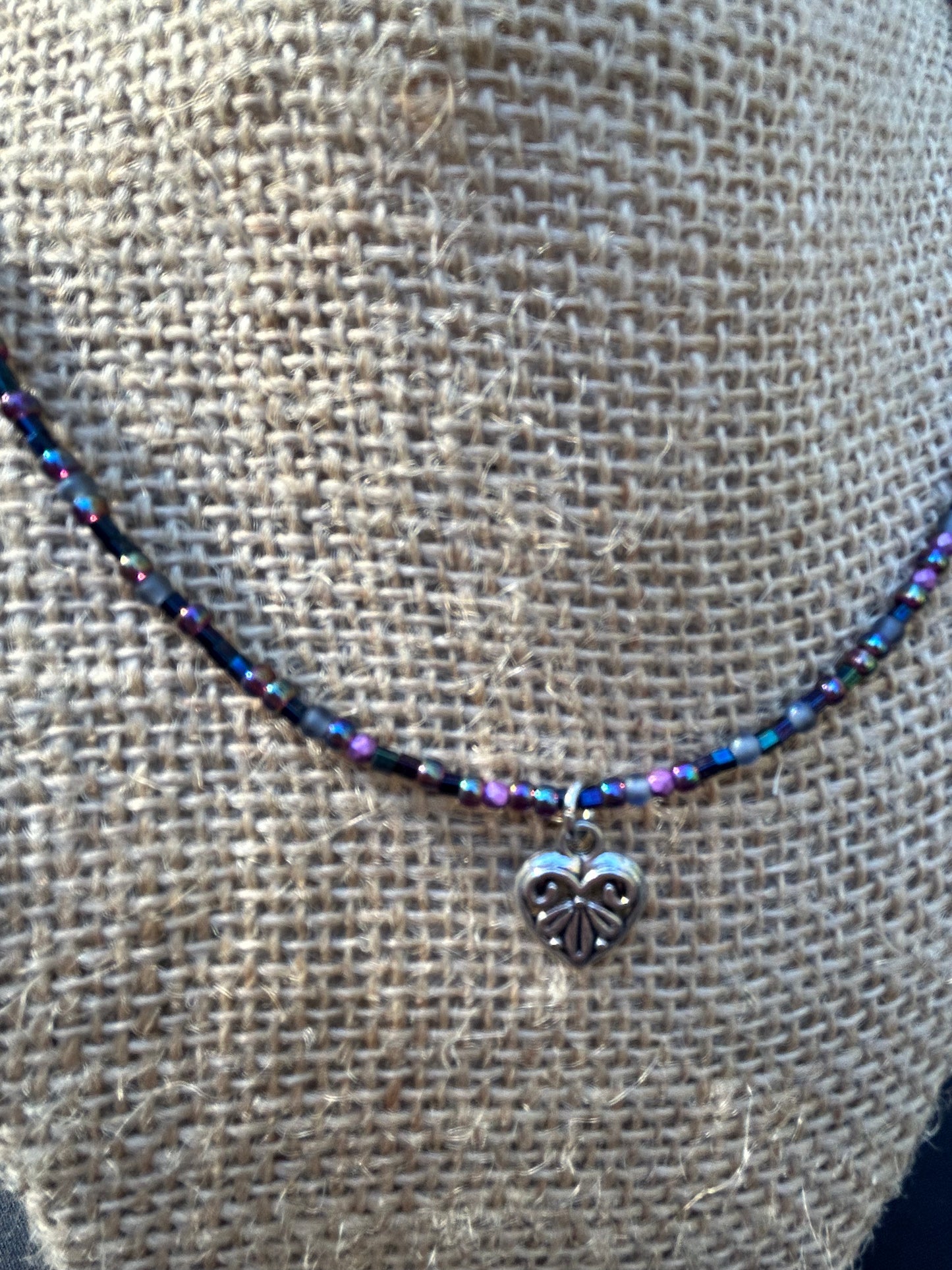 17" Multi-Colored Dainty Necklace with Heart Charm