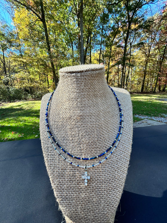 Double Strand Dainty Necklace with Cross