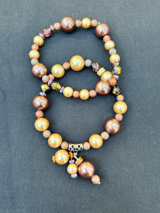 Set of 2 Stretch Bracelets - Brown Pearls