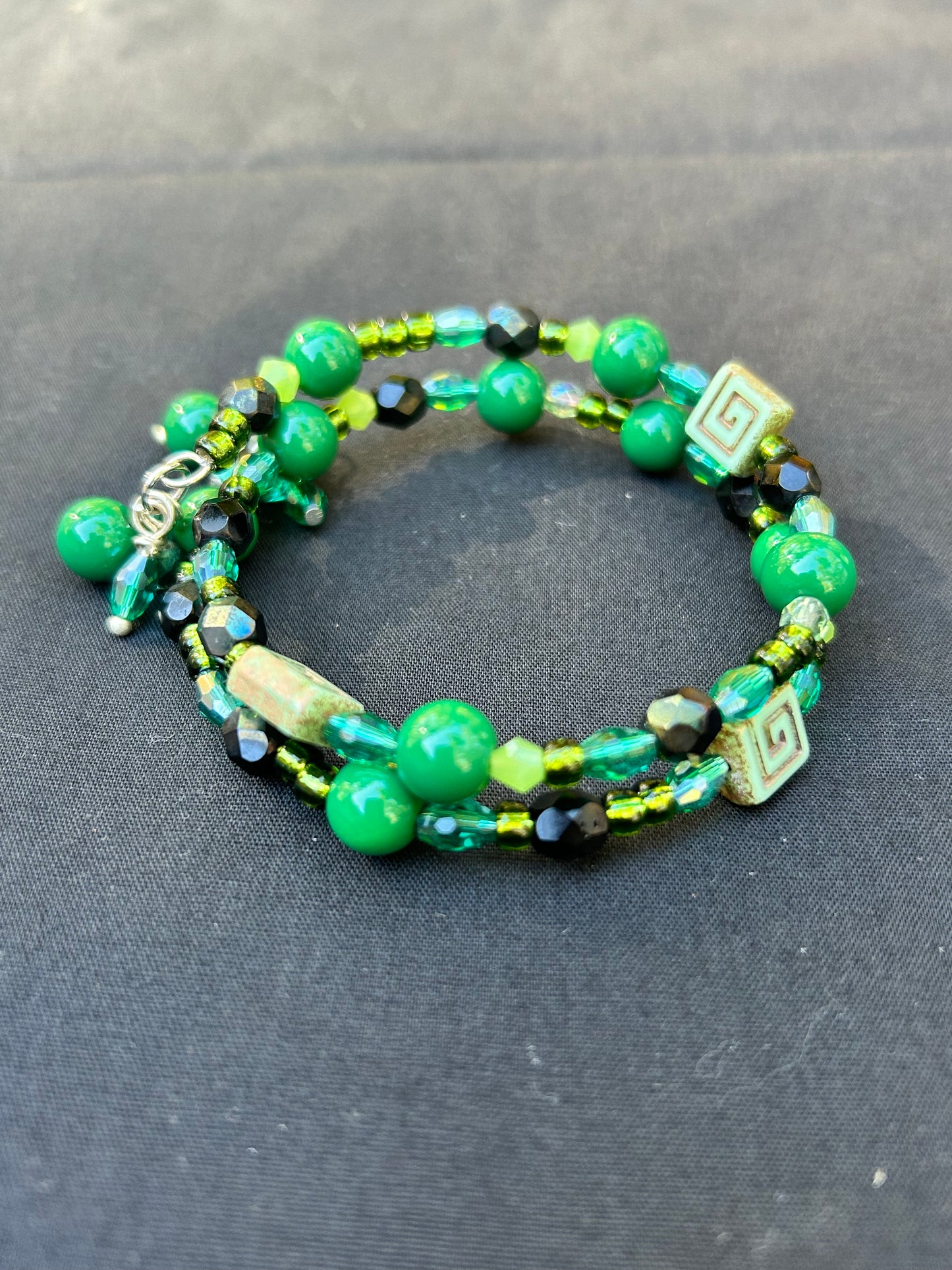 Green and Black Memory Wire Bracelet