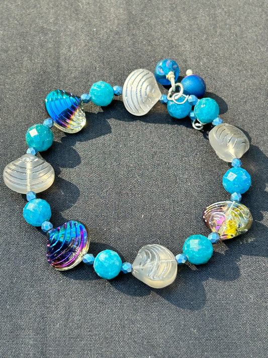 Blue Clam Memory Wire Bracelet