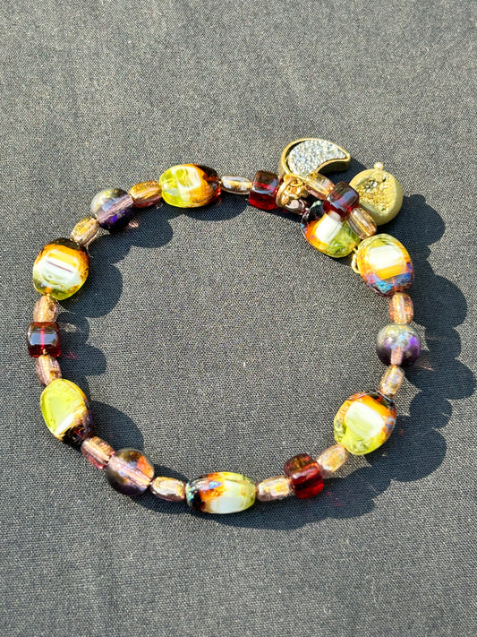 Fall Memory Wire Bracelet with Druzy Charm