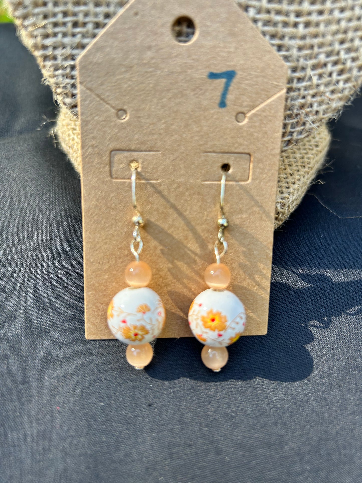 Yellow Flower Print Dangle - Gold