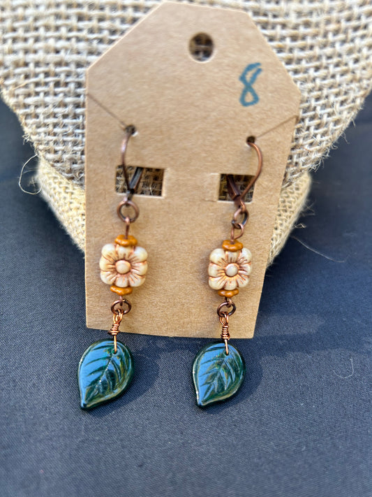 Flower and Leaf Dangles with Bronze Accents