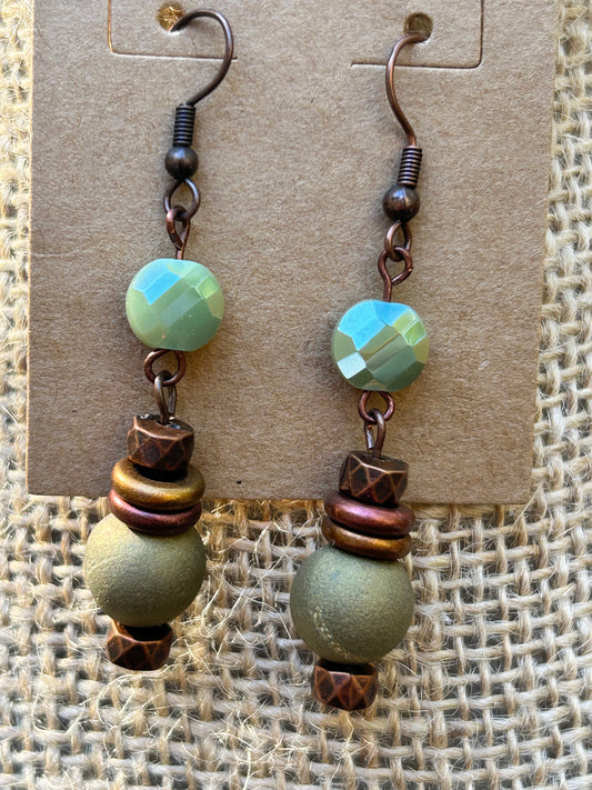 Green Dangles with Bronze Accents