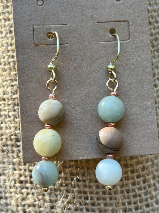 Natural Stone Dangles with Gold Accents