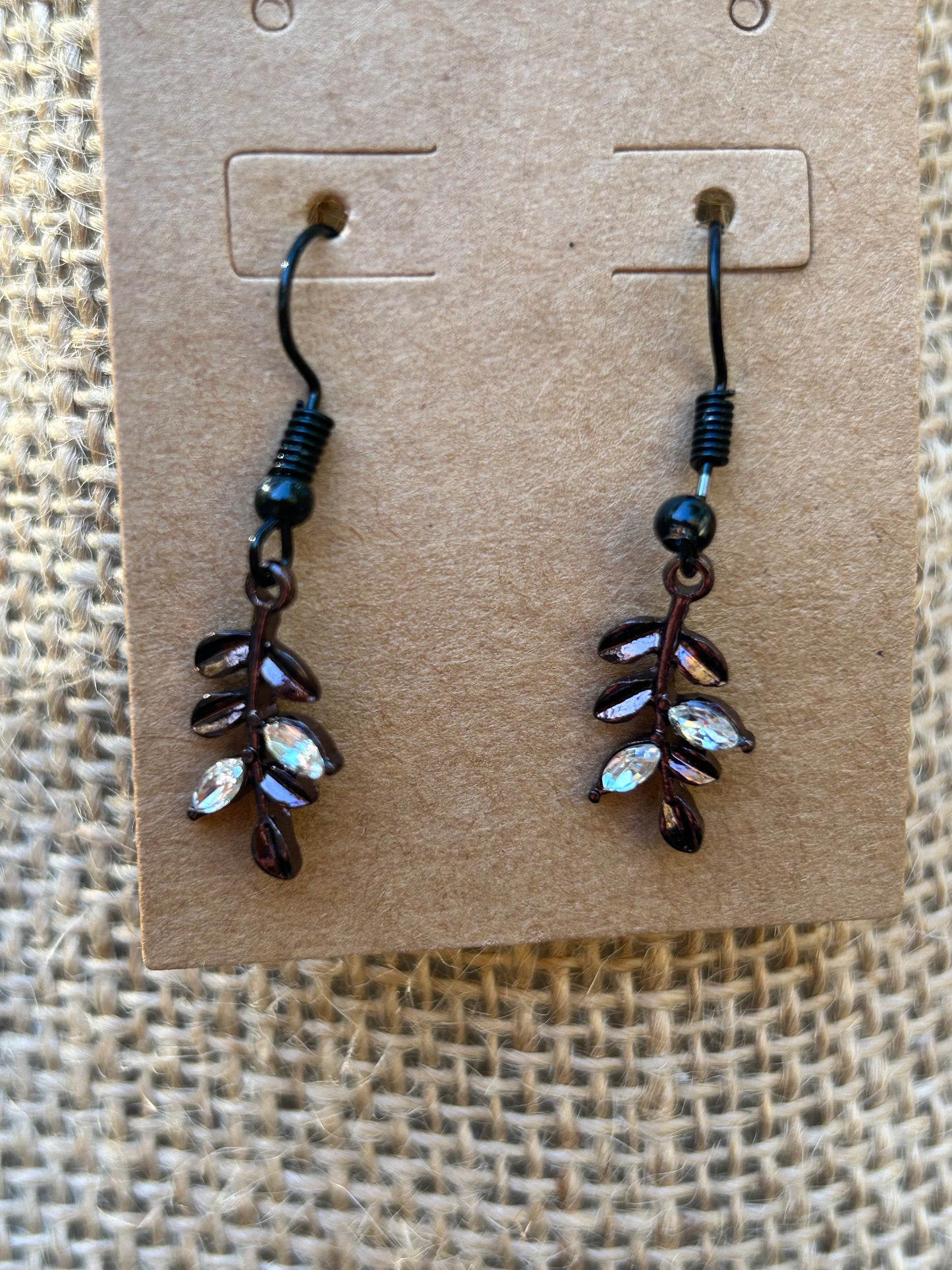 Bronze Leaf Dangles with Black Wires