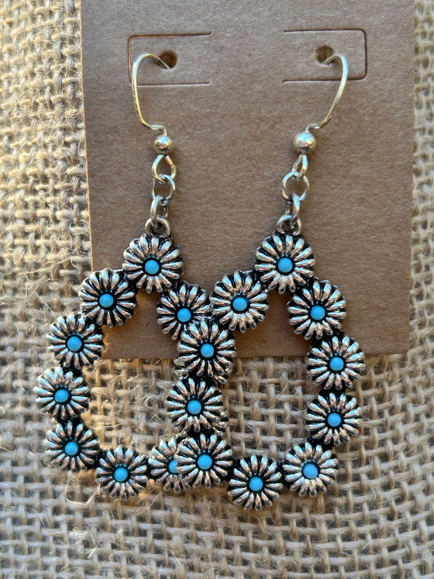 Silver and Turquoise Flower Dangles