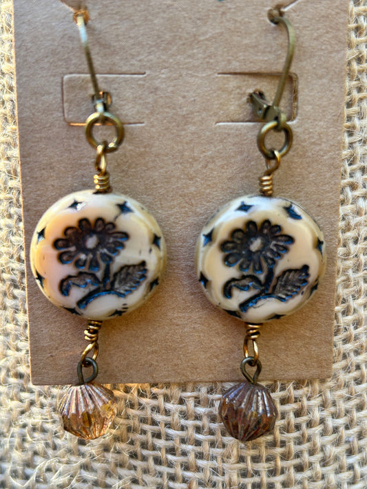 Brown Flower Earrings with Bronze Accents